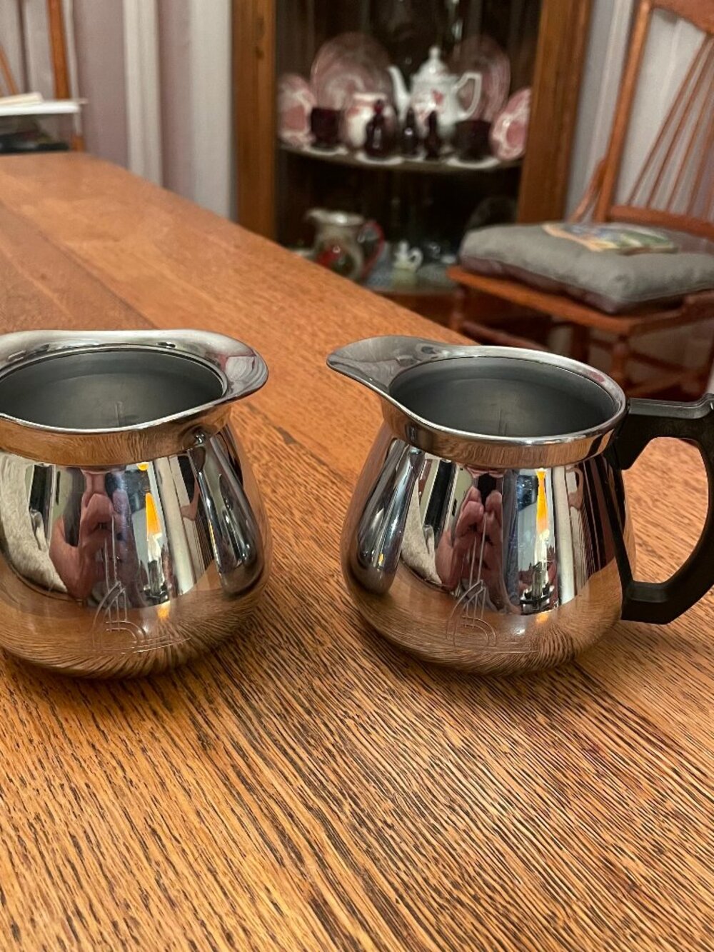 MCM Sunbeam Stainless Steel Sugar and Creamer Set 3" Art Deco